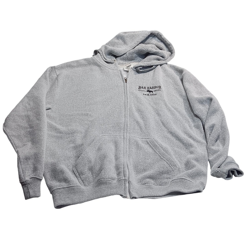Pacific & Co Bar Harbor Maine Embroidered Gray Full Zip Hoodie Sweatshirt